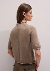Brown Cashmere Roll Trim Knit Tee