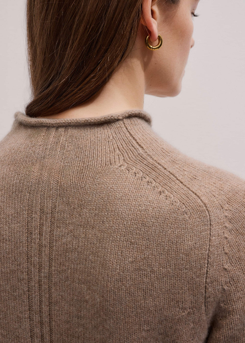 Brown Cashmere Roll Trim Knit Tee