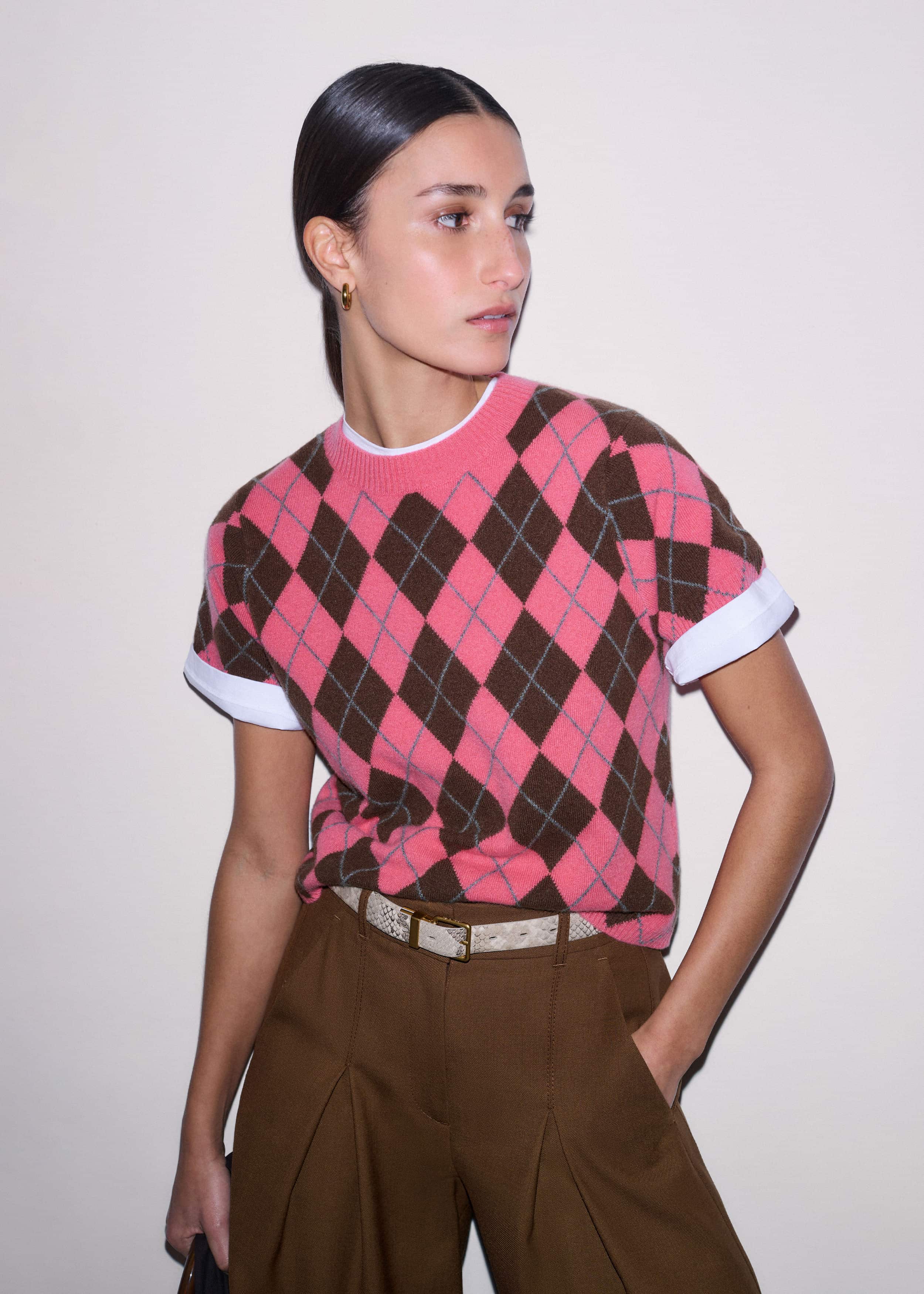 Pink Cashmere Argyle Knit Baby Tee