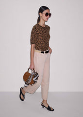 Brown Merino Cashmere Leopard Print Straight Knit Tee