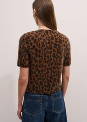 Brown Merino Cashmere Leopard Print Straight Knit Tee