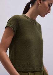 Olive Green Cashmere Shrunken Knit Baby Tee