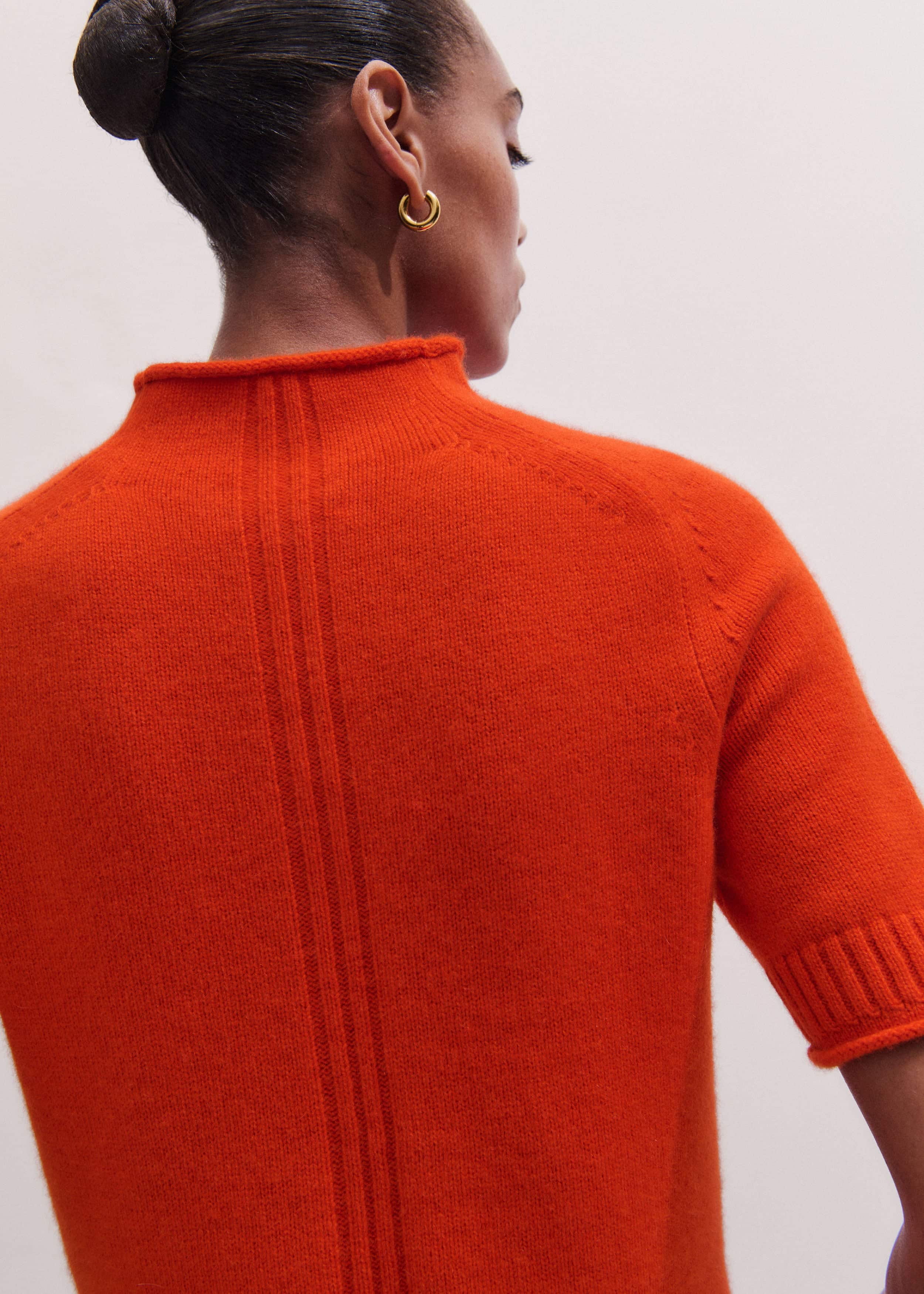 Orange Cashmere Roll Trim Knit Tee
