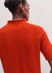 Orange Cashmere Roll Trim Knit Tee