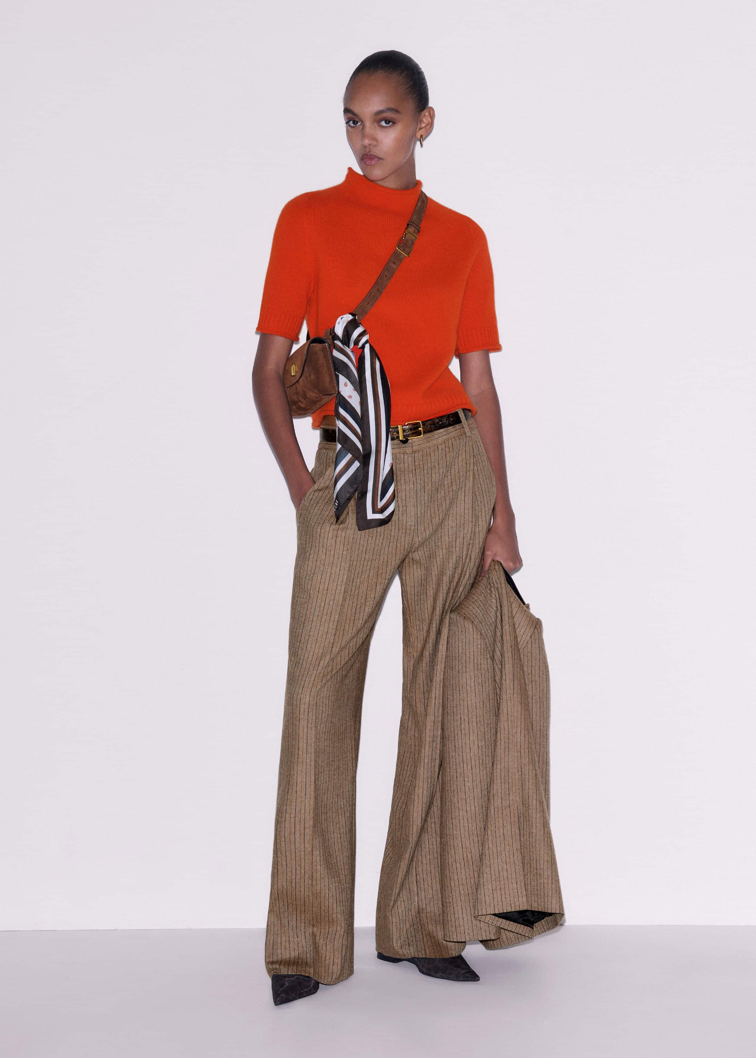 Orange Cashmere Roll Trim Knit Tee