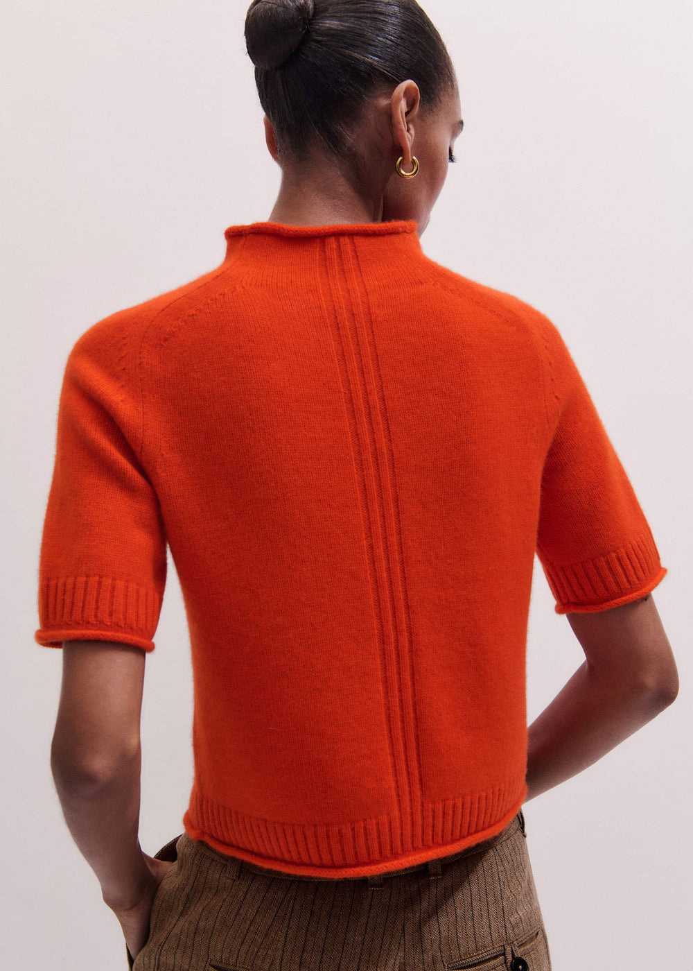 Orange Cashmere Roll Trim Knit Tee