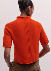 Orange Cashmere Roll Trim Knit Tee