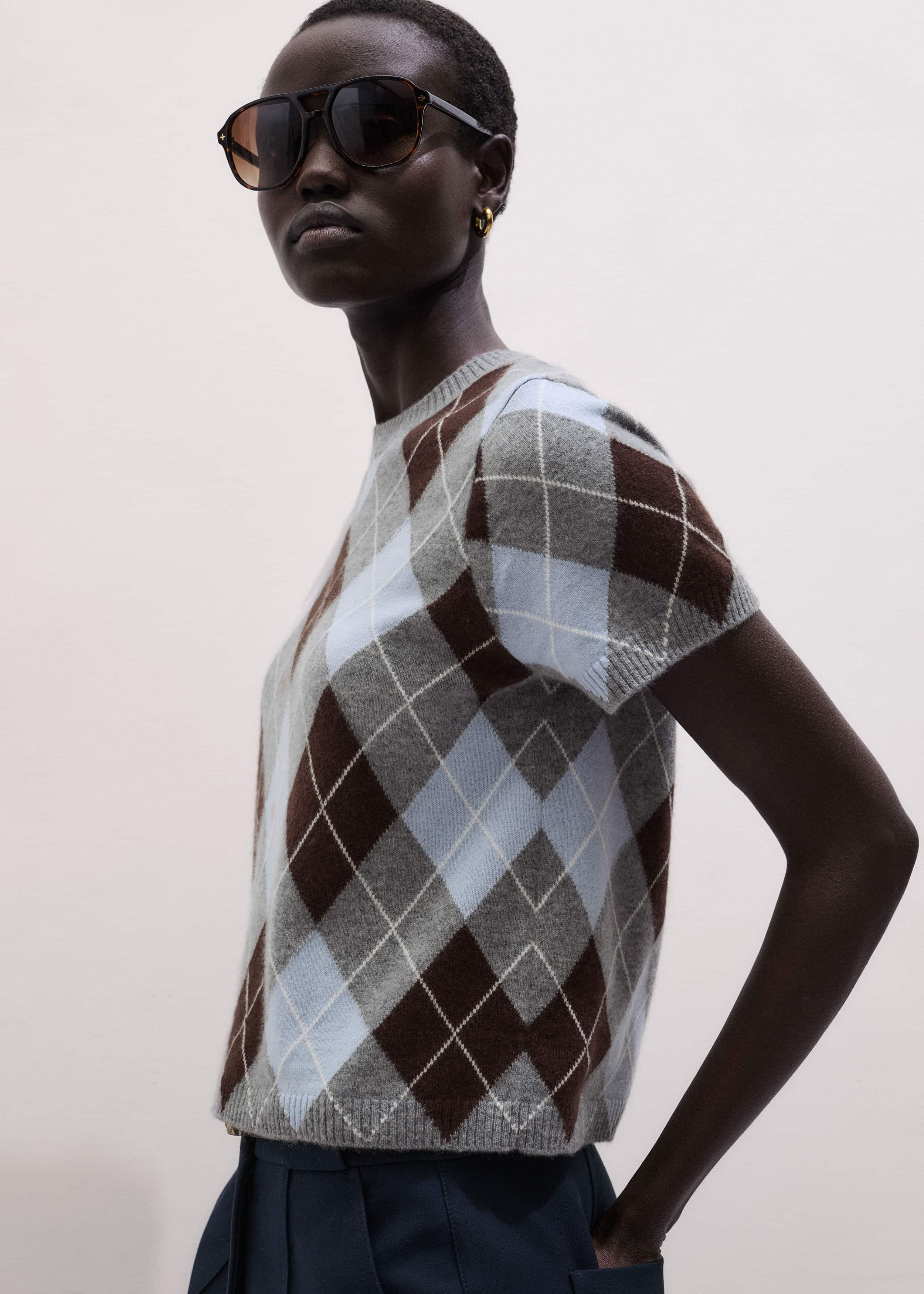Blue Cashmere Argyle Baby Tee