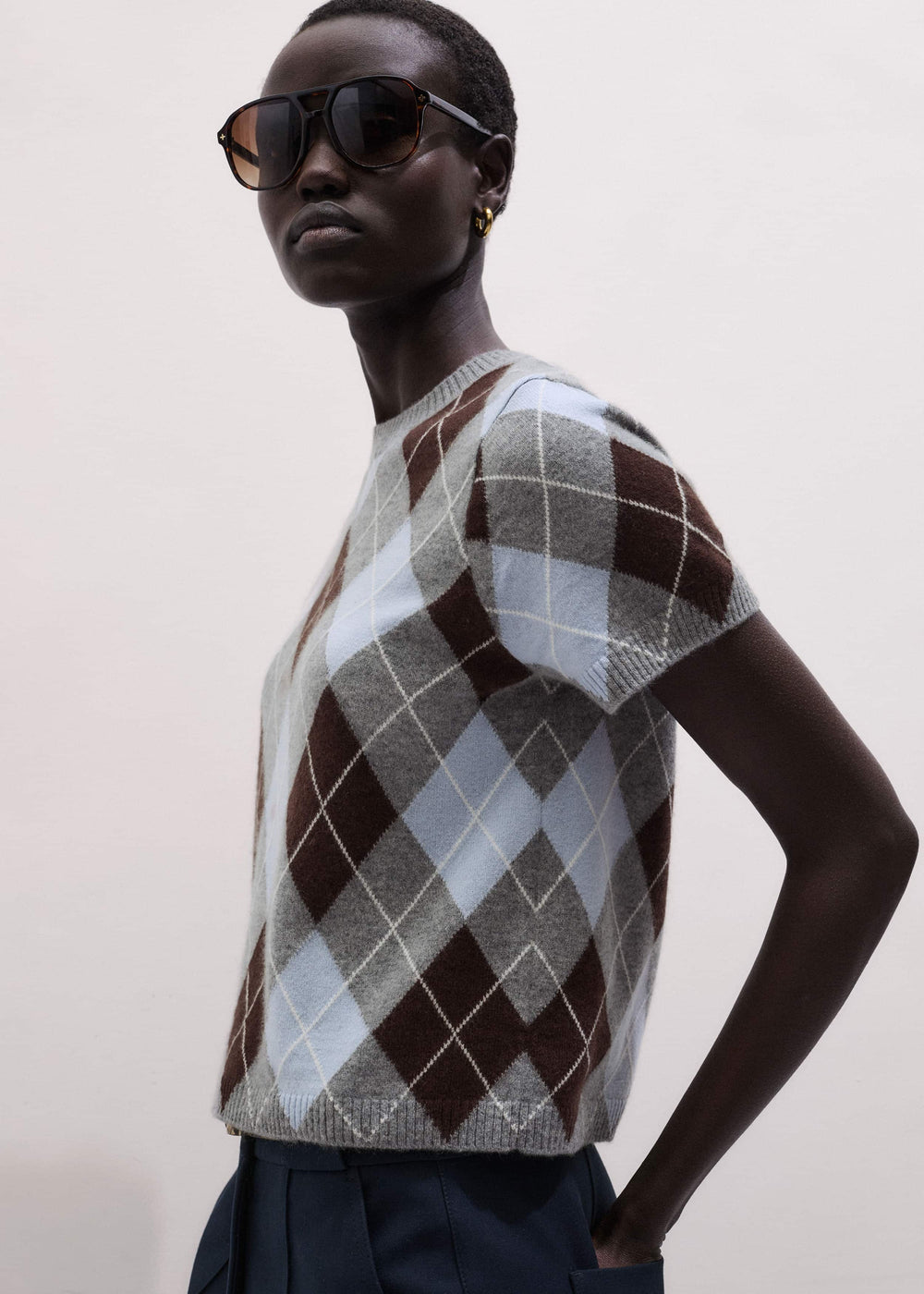 Blue Cashmere Argyle Baby Tee