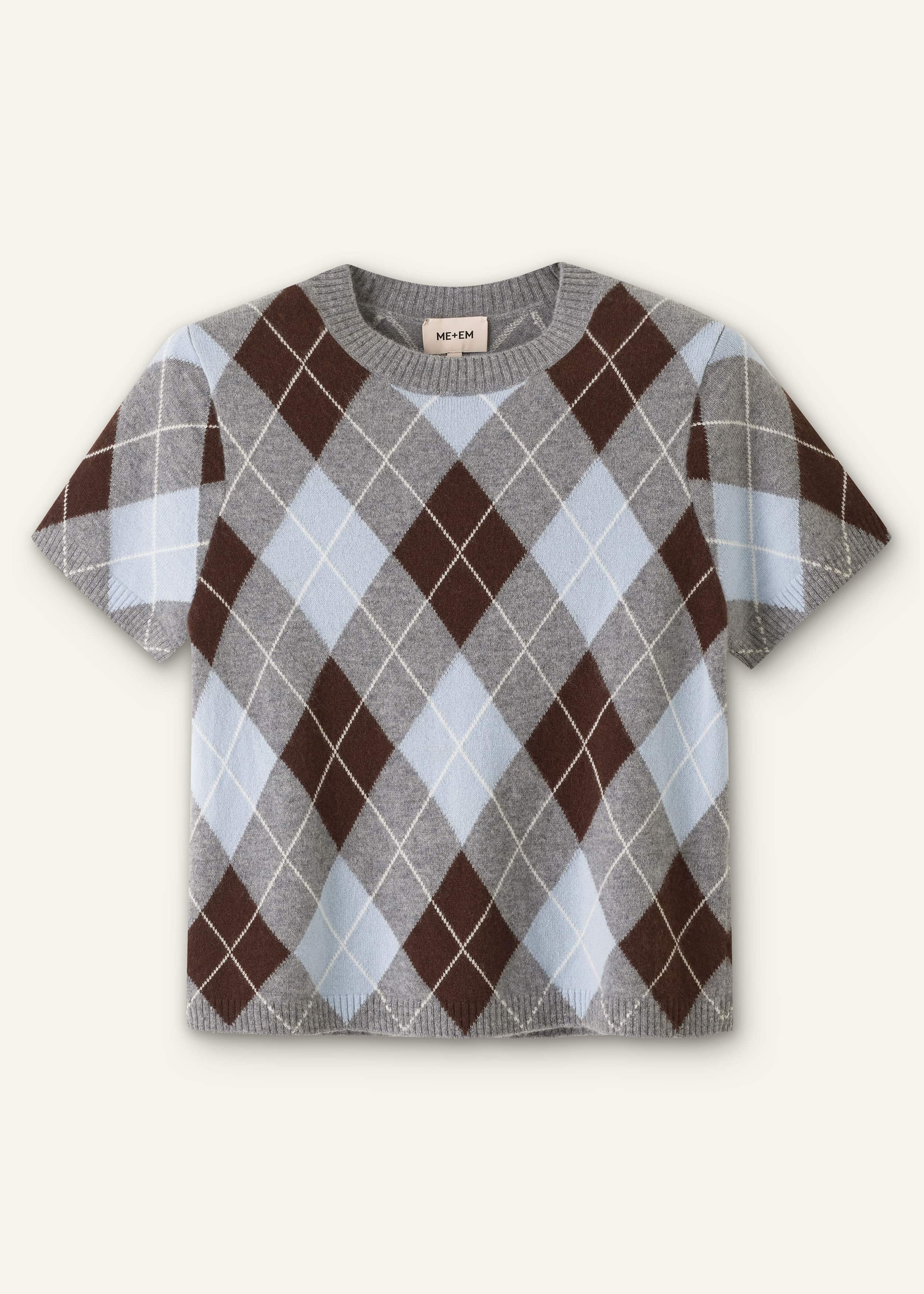 Blue Cashmere Argyle Baby Tee