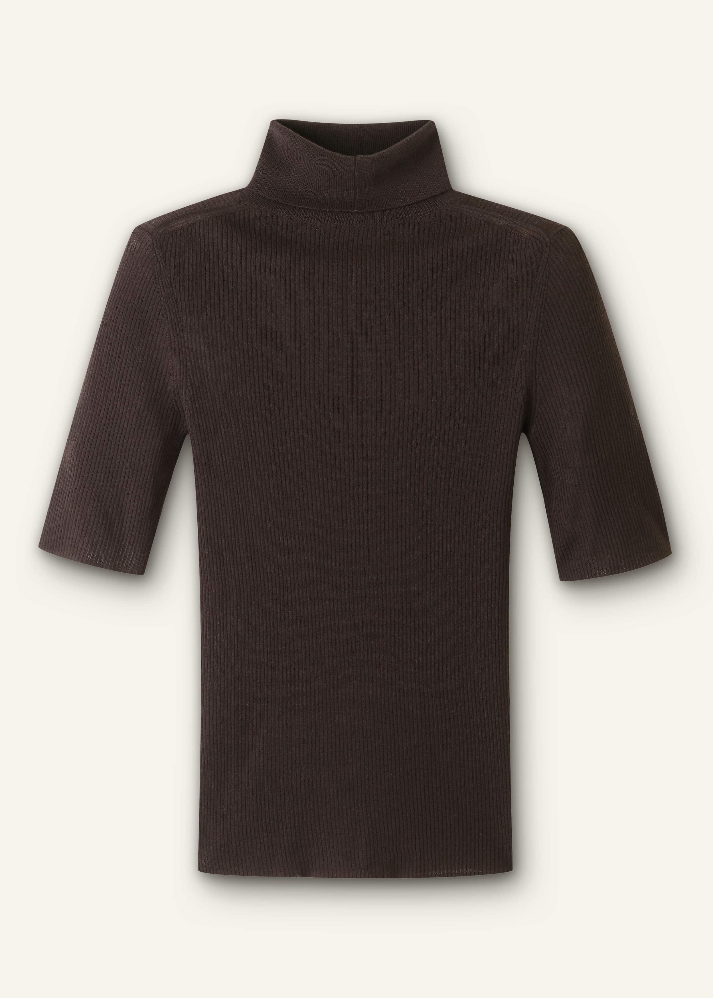 Brown Superfine Ribbed Roll Neck Tee