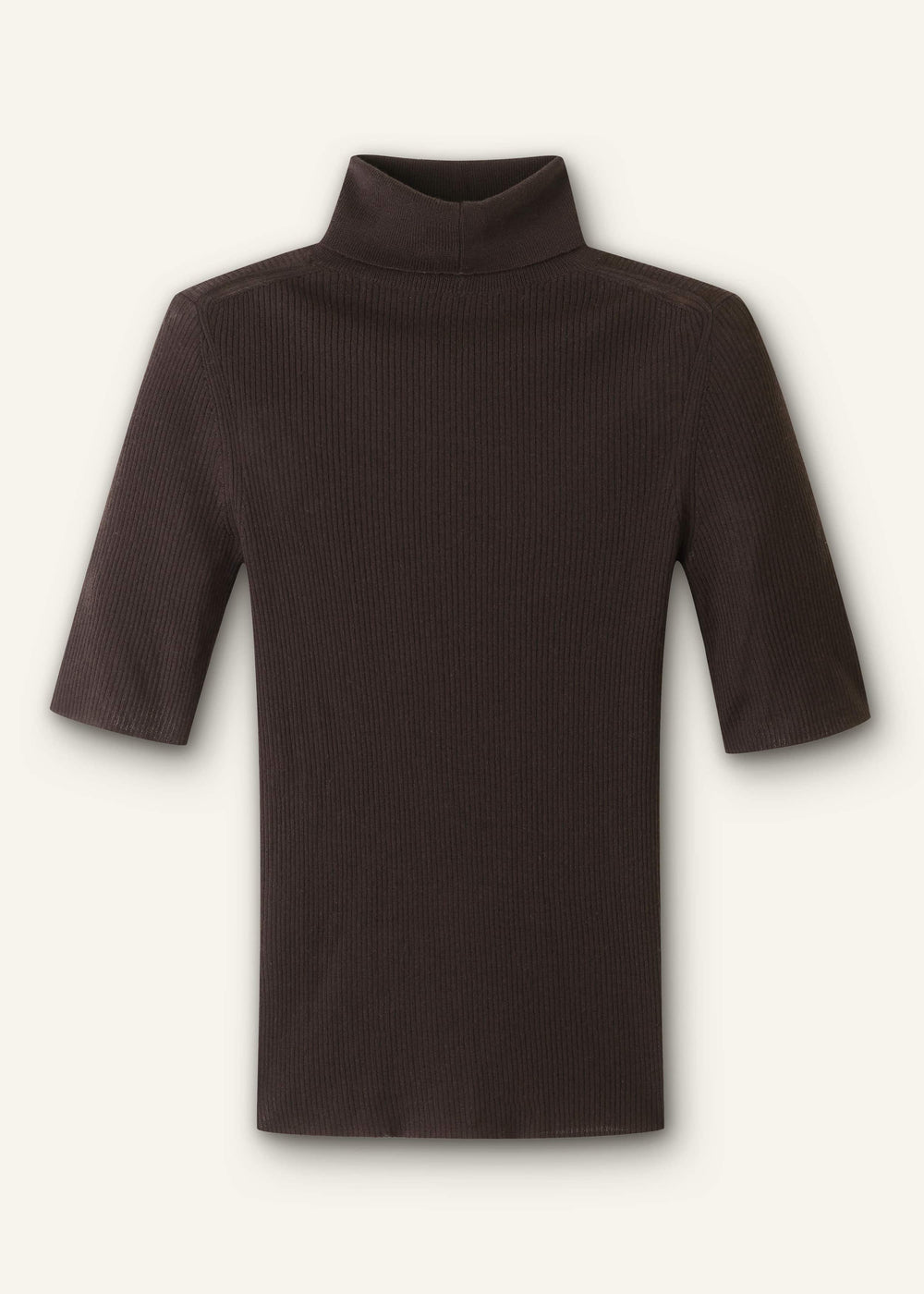 Brown Superfine Ribbed Roll Neck Tee