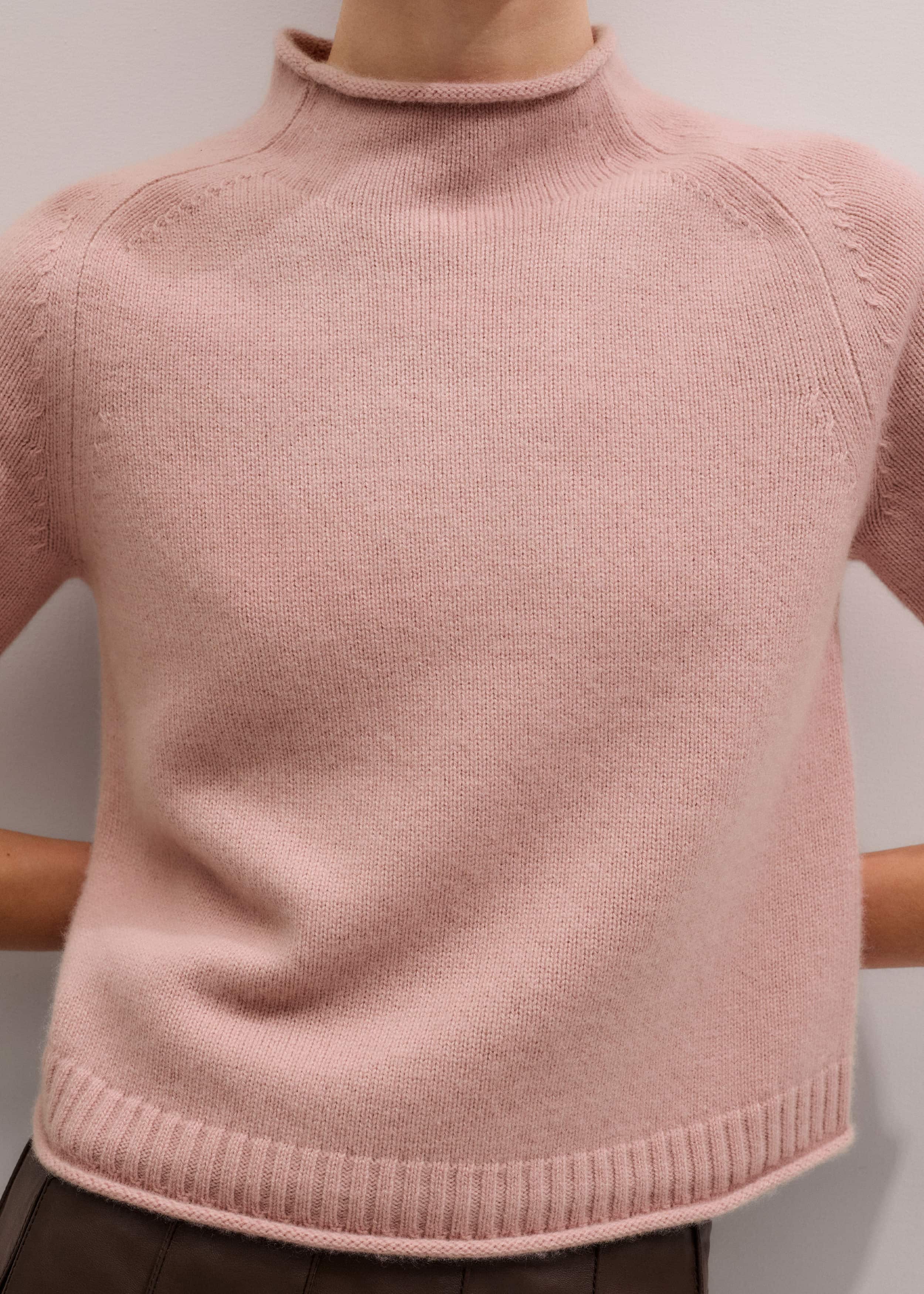 Pink Cashmere Roll Trim Knit Tee