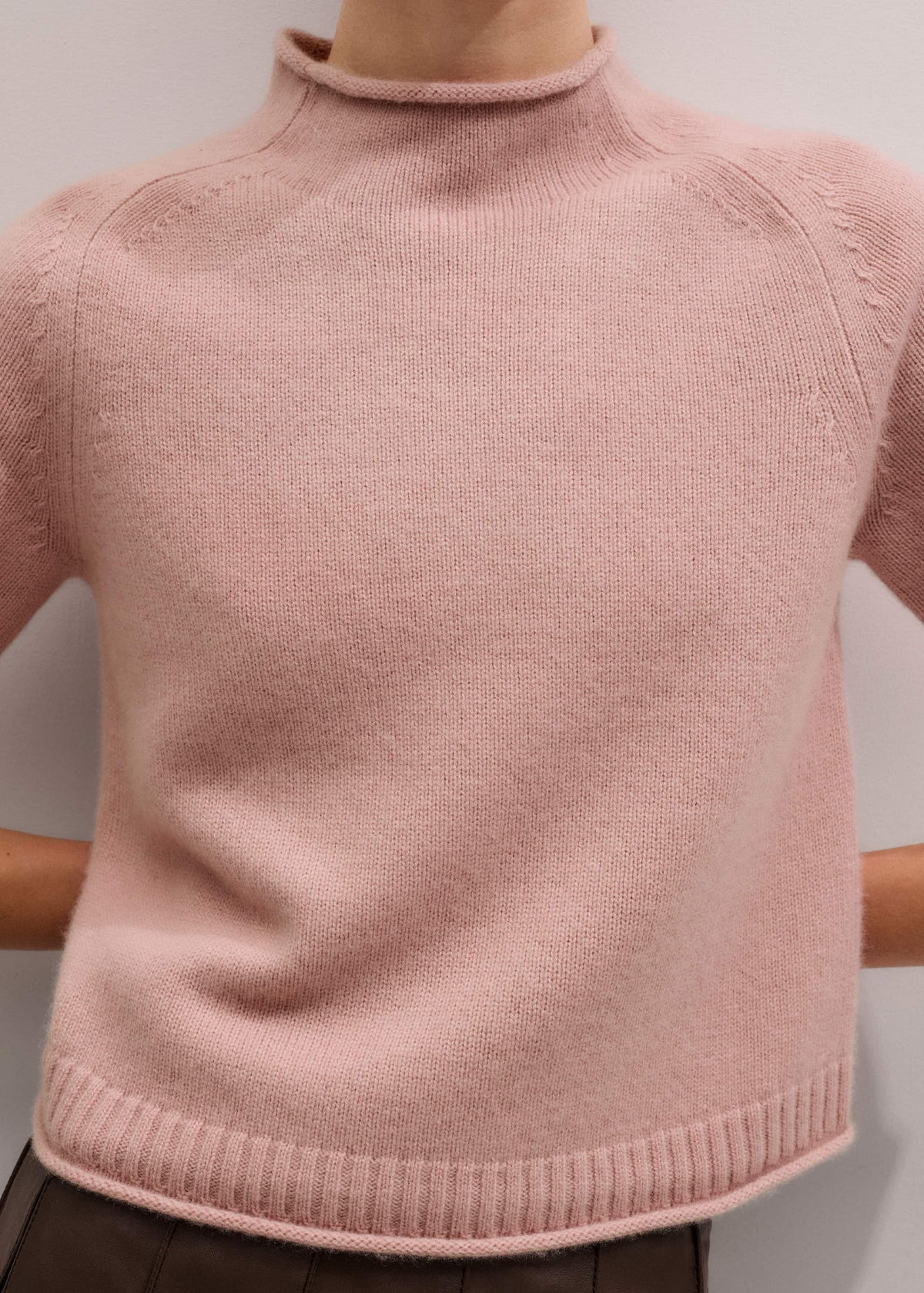 Pink Cashmere Roll Trim Knit Tee