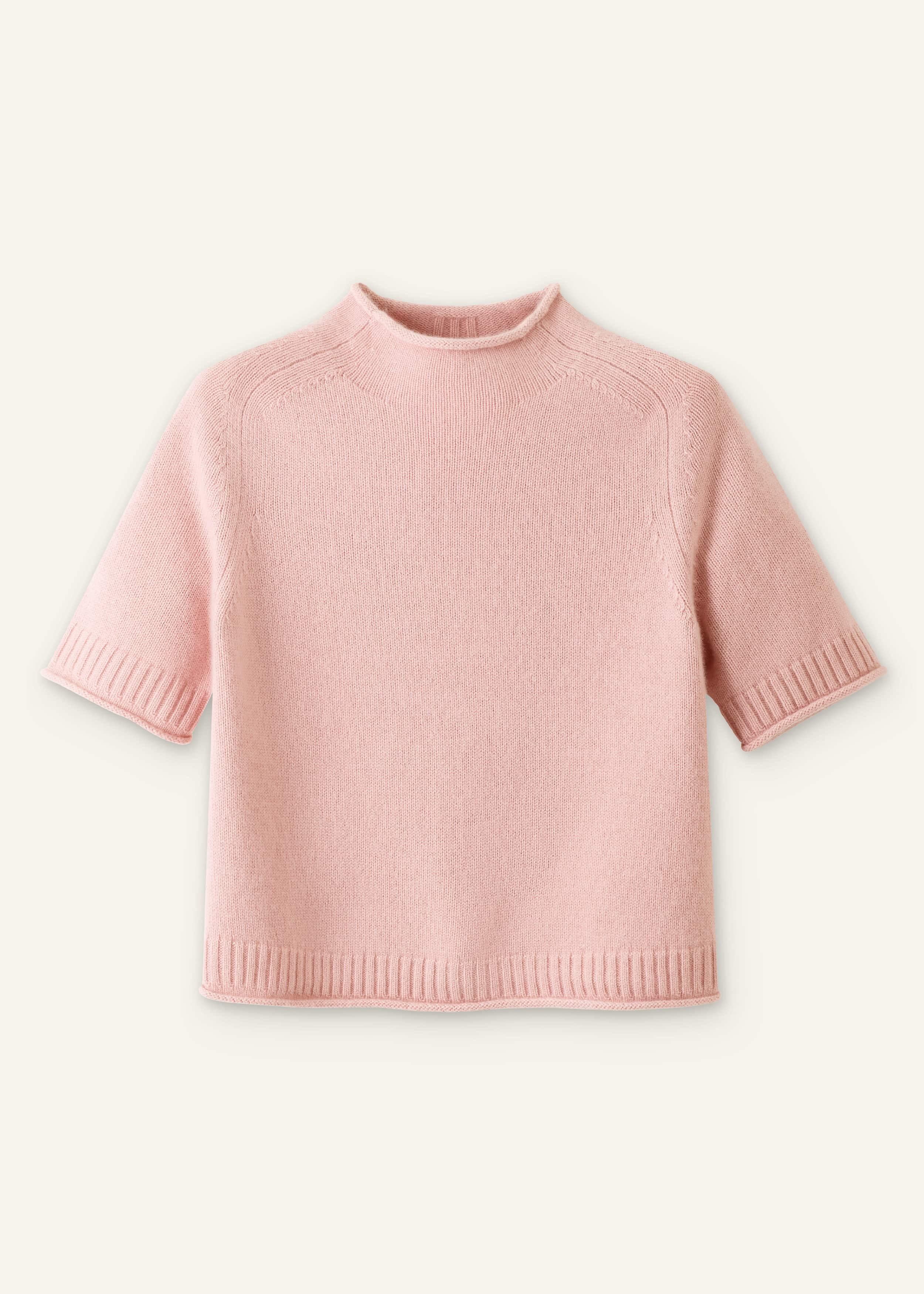 Pink Cashmere Roll Trim Knit Tee