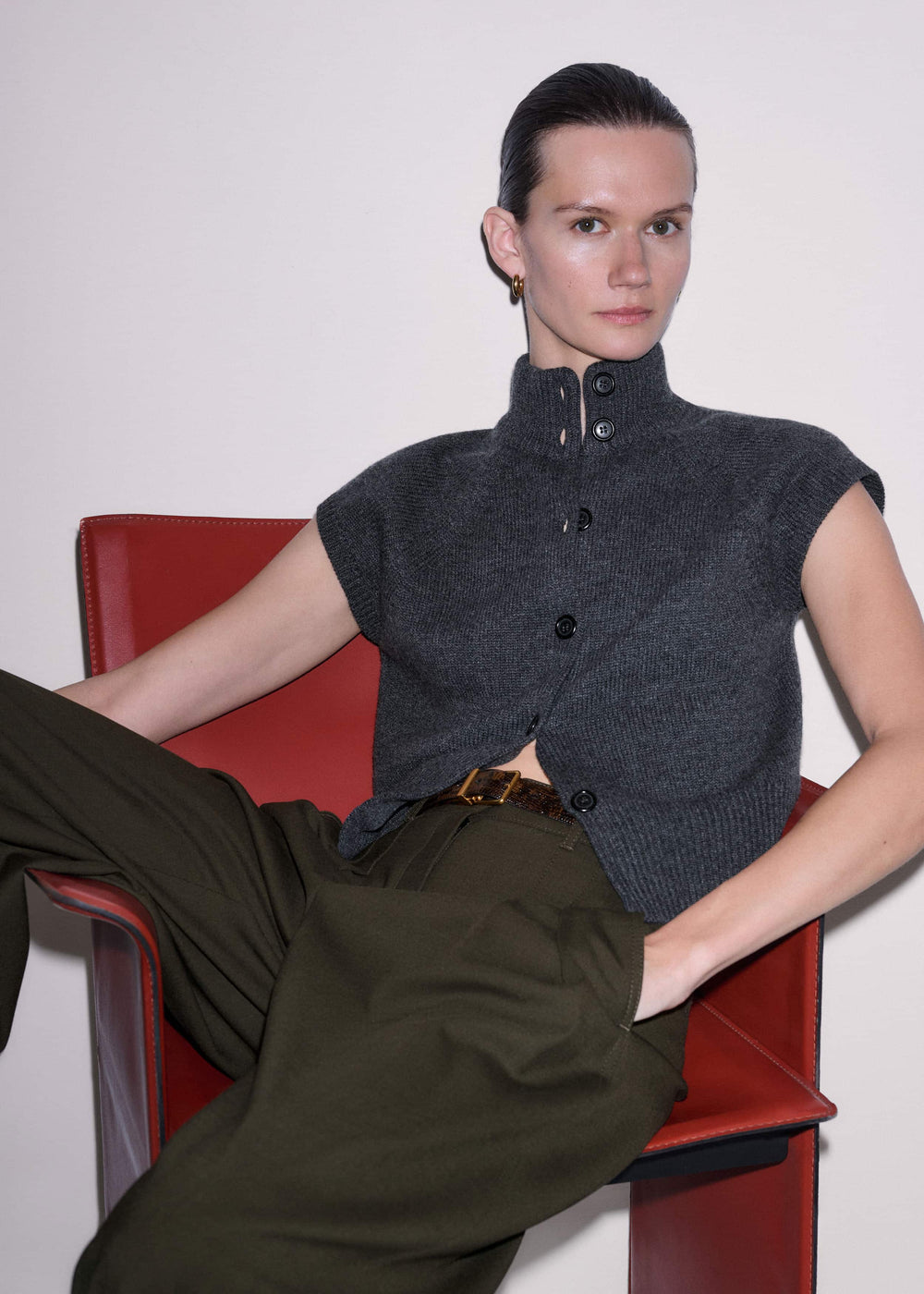 Grey High Neck Relaxed Vest