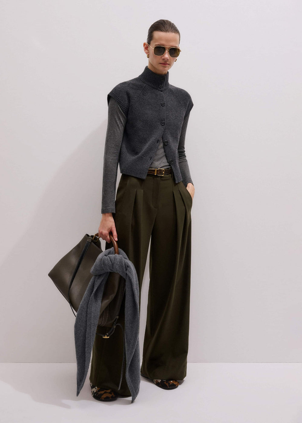 Grey High Neck Relaxed Vest