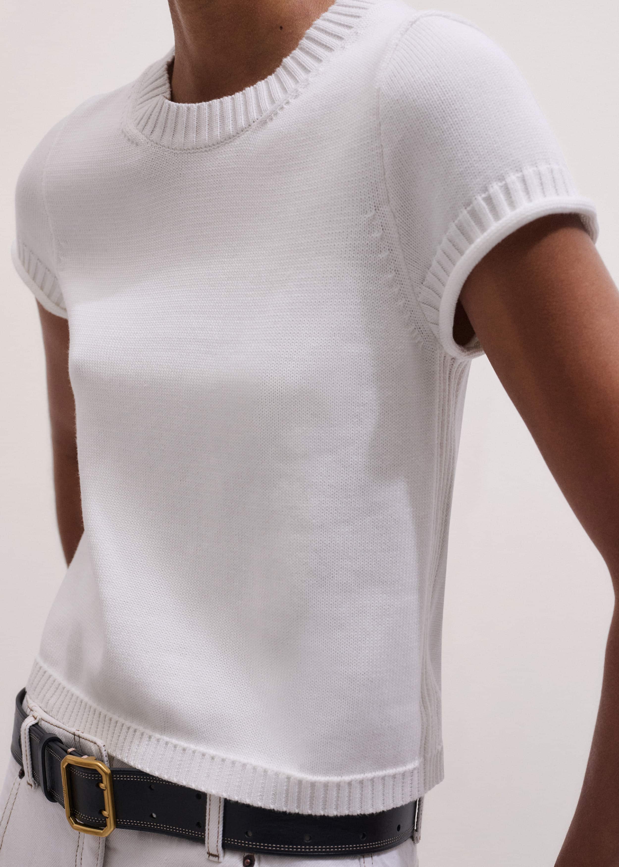 White Shrunken Straight Knit Baby Tee