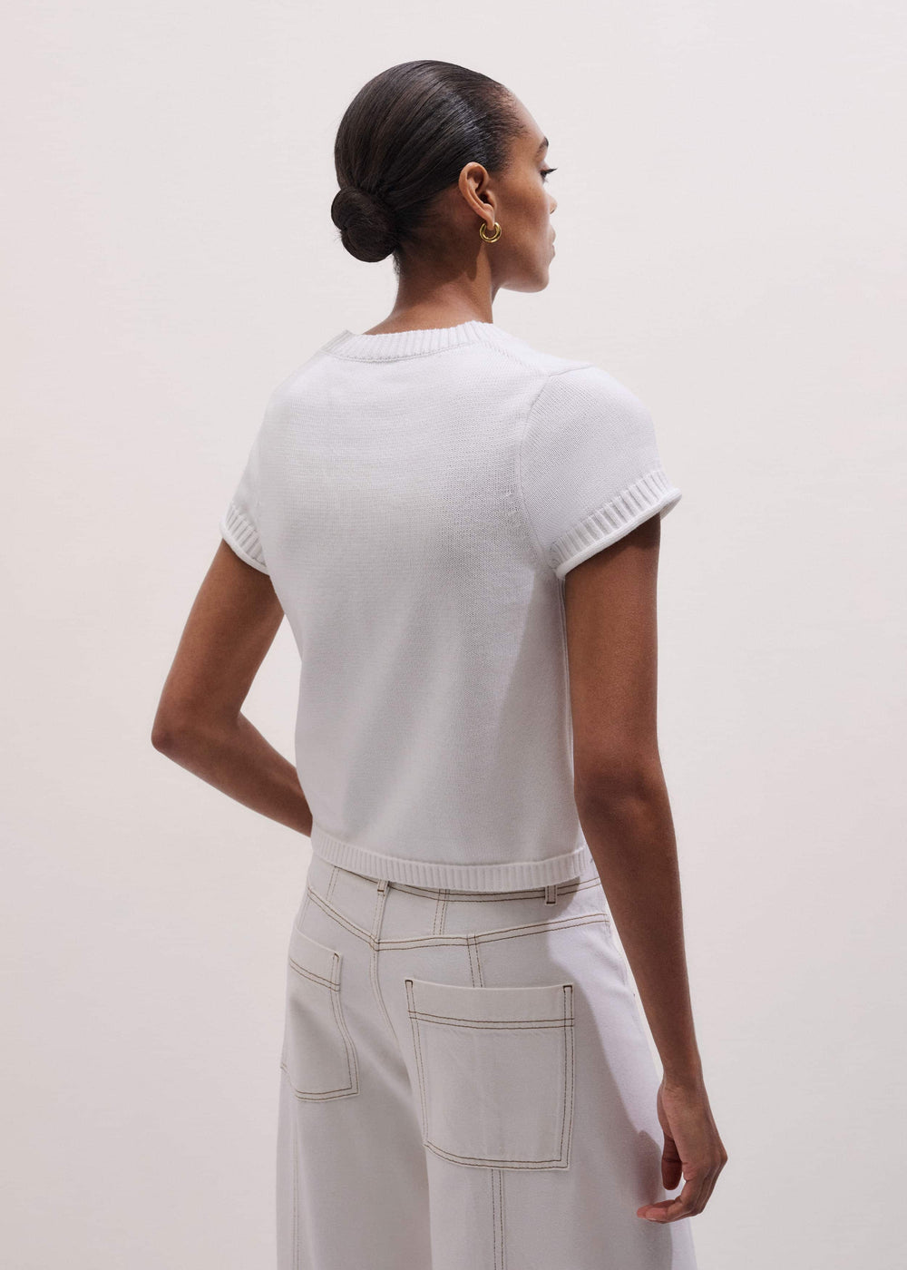 White Shrunken Straight Knit Baby Tee