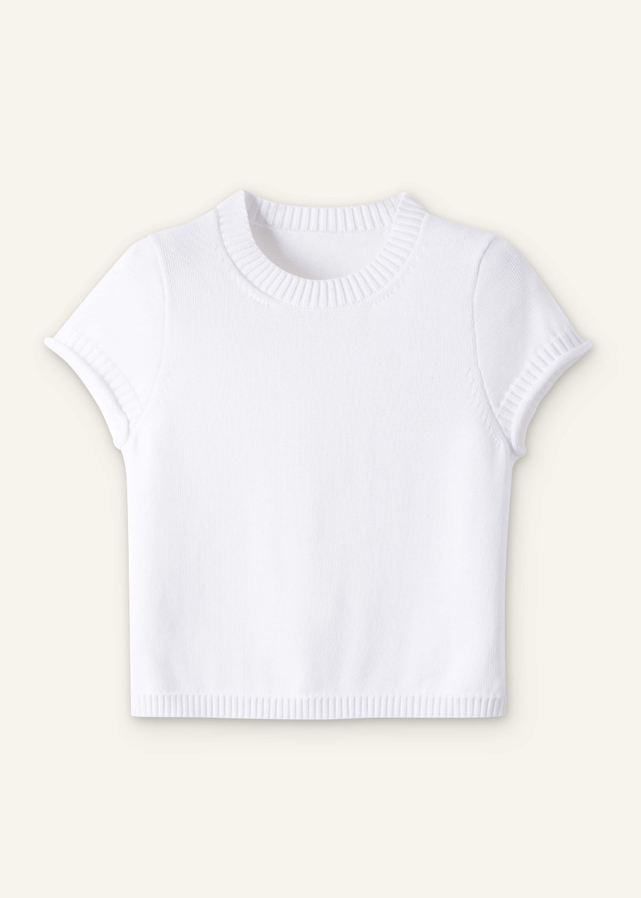 White Shrunken Straight Knit Baby Tee