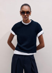 Navy Shrunken Straight Knit Baby Tee