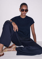 Navy Shrunken Straight Knit Baby Tee