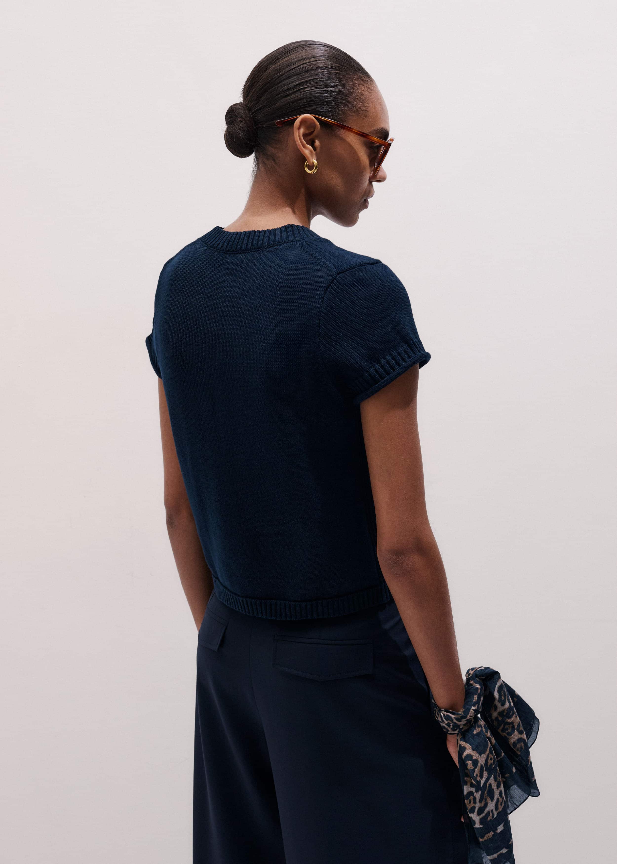 Navy Shrunken Straight Knit Baby Tee