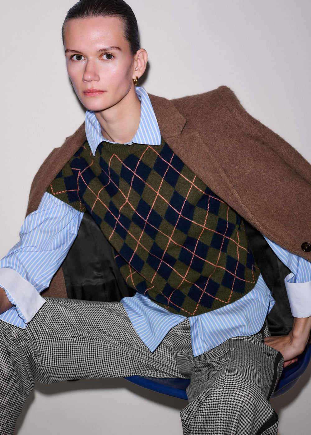 Olive Green Cashmere Argyle Knit Baby Tee