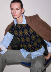 Olive Green Cashmere Argyle Knit Baby Tee