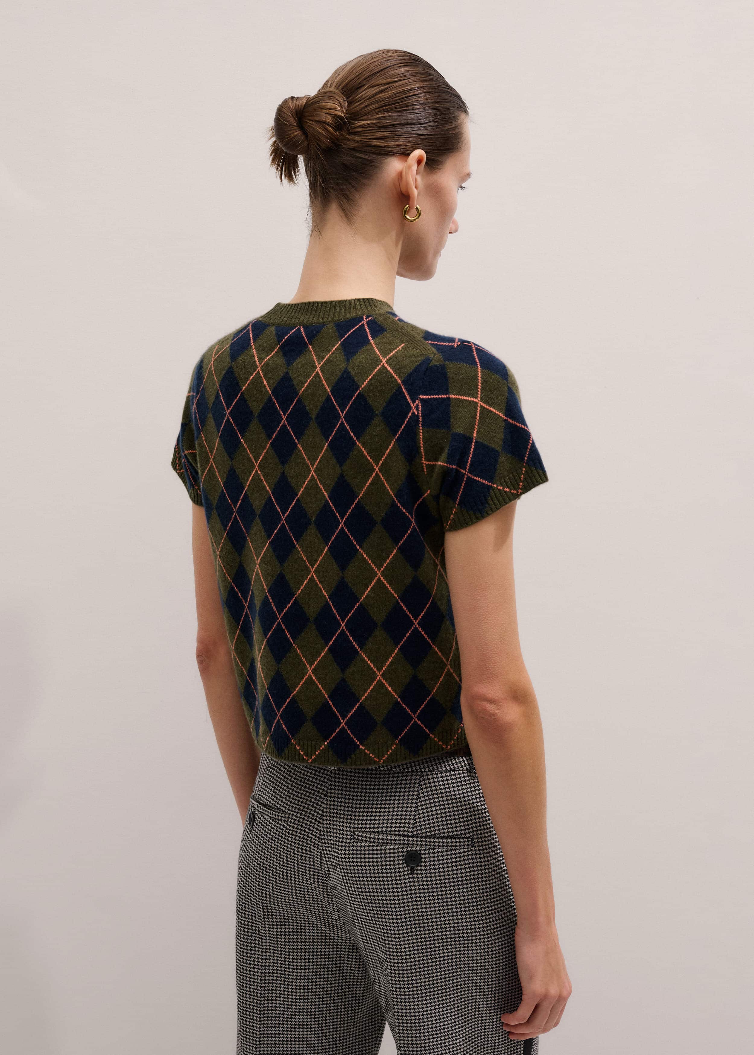 Olive Green Cashmere Argyle Knit Baby Tee