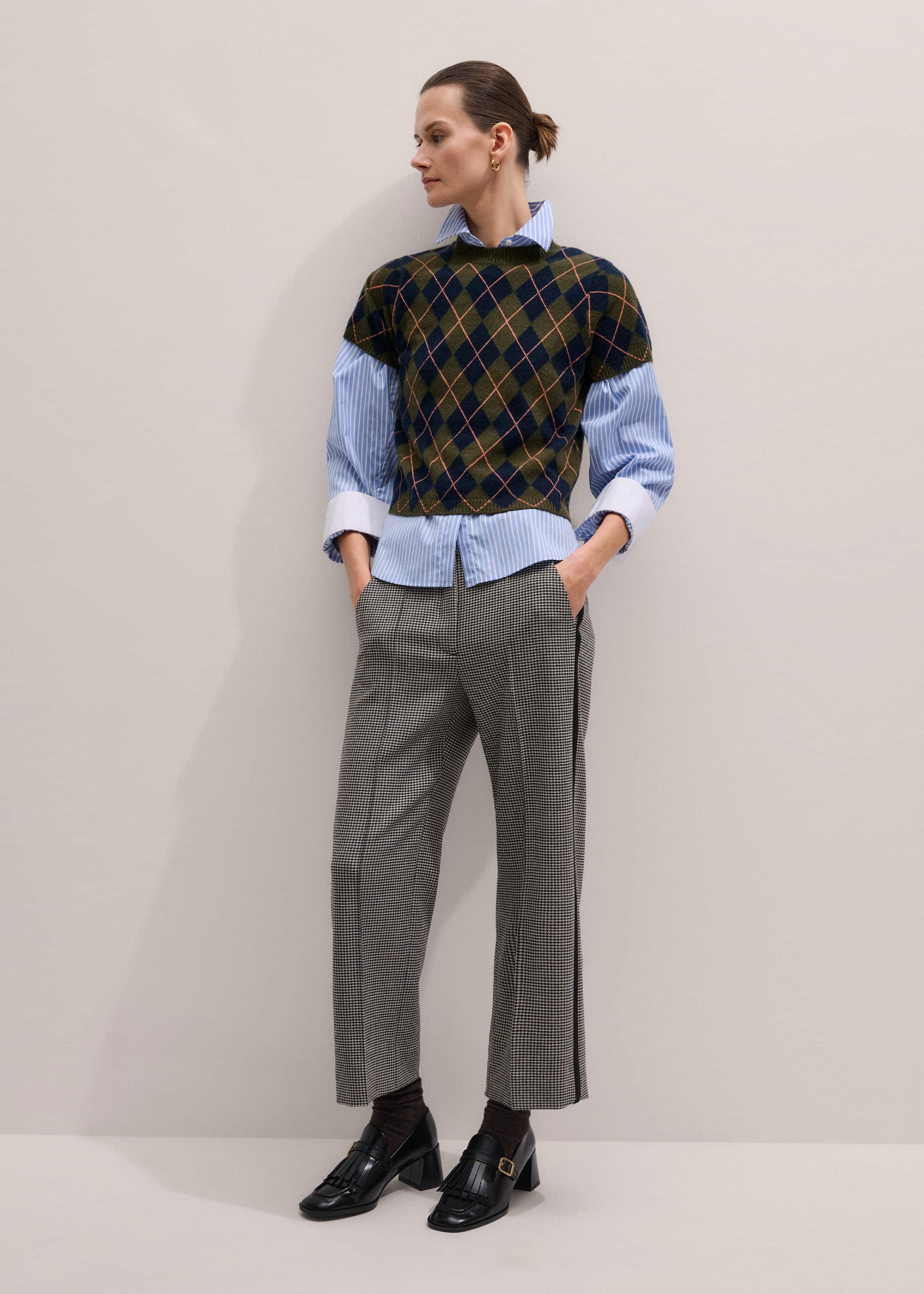 Olive Green Cashmere Argyle Knit Baby Tee