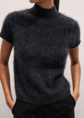 Gray Brushed Cashmere High Neck Baby Tee