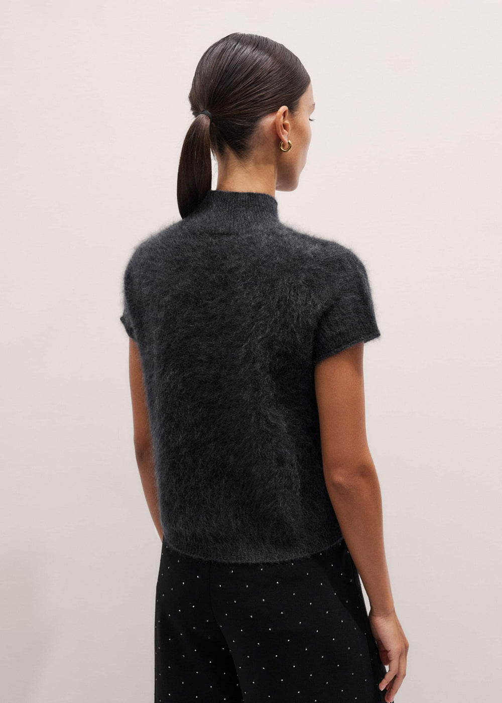 Gray Brushed Cashmere High Neck Baby Tee