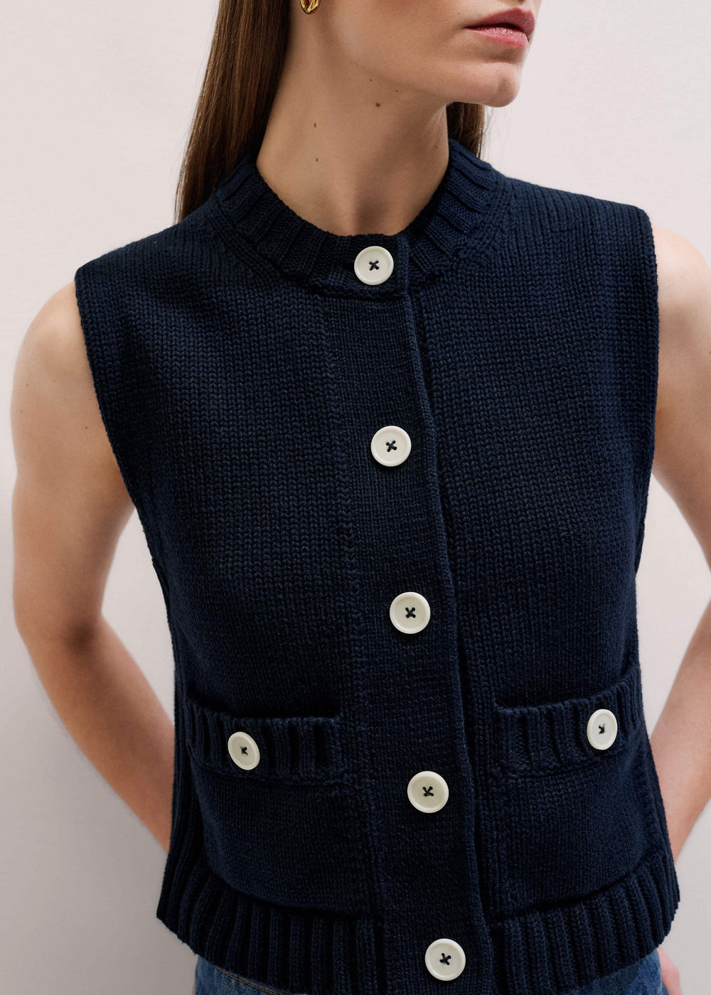 Navy Straight Crop Vest
