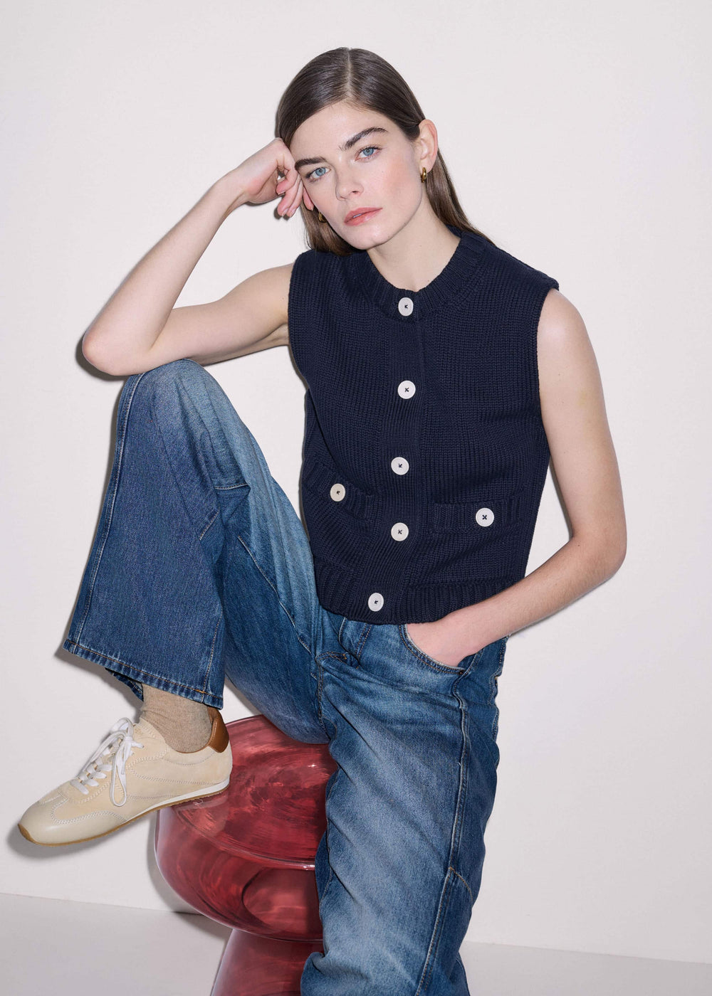 Navy Straight Crop Vest