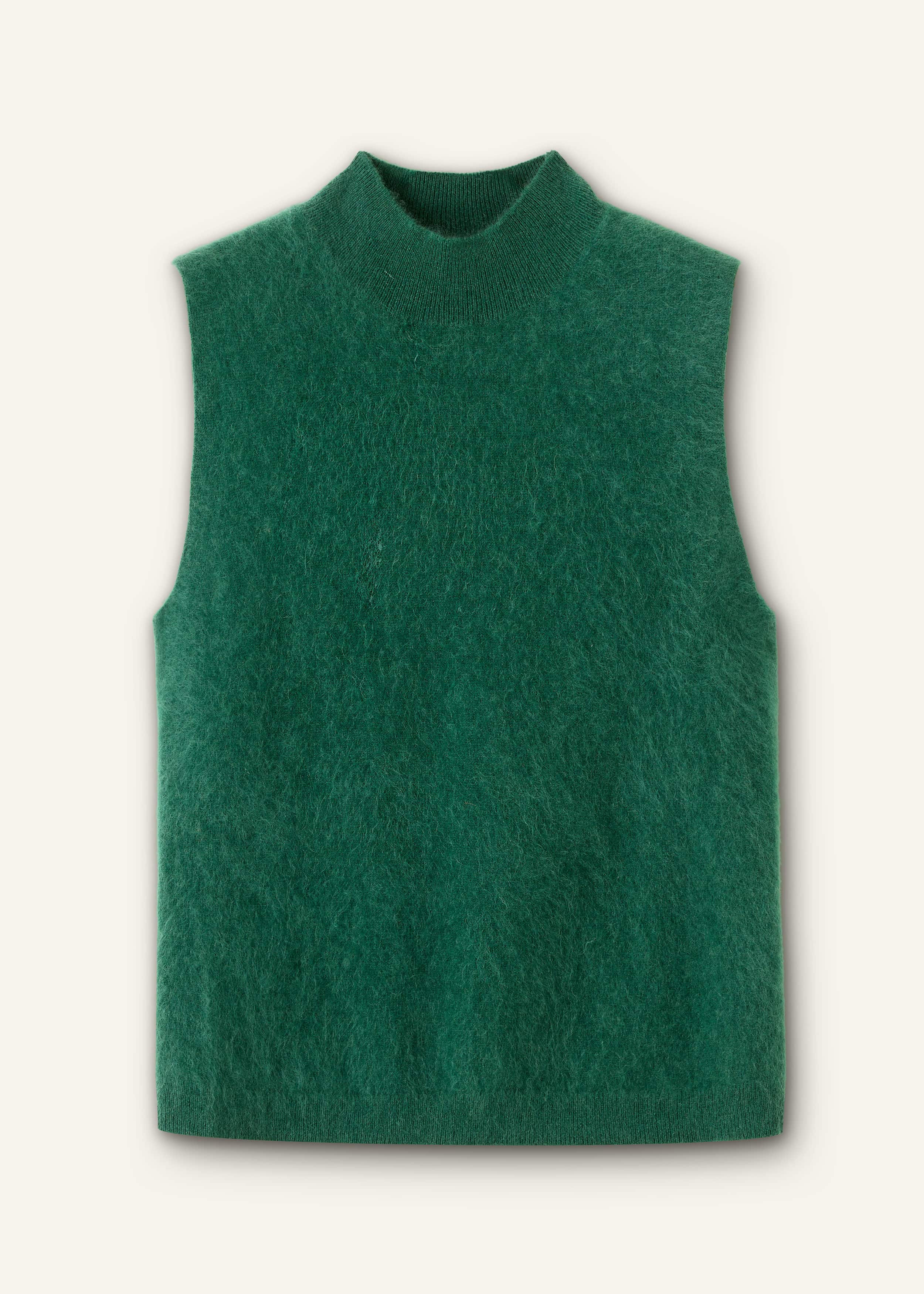 Green Brushed Cashmere High Neck Slim Sweater Vest