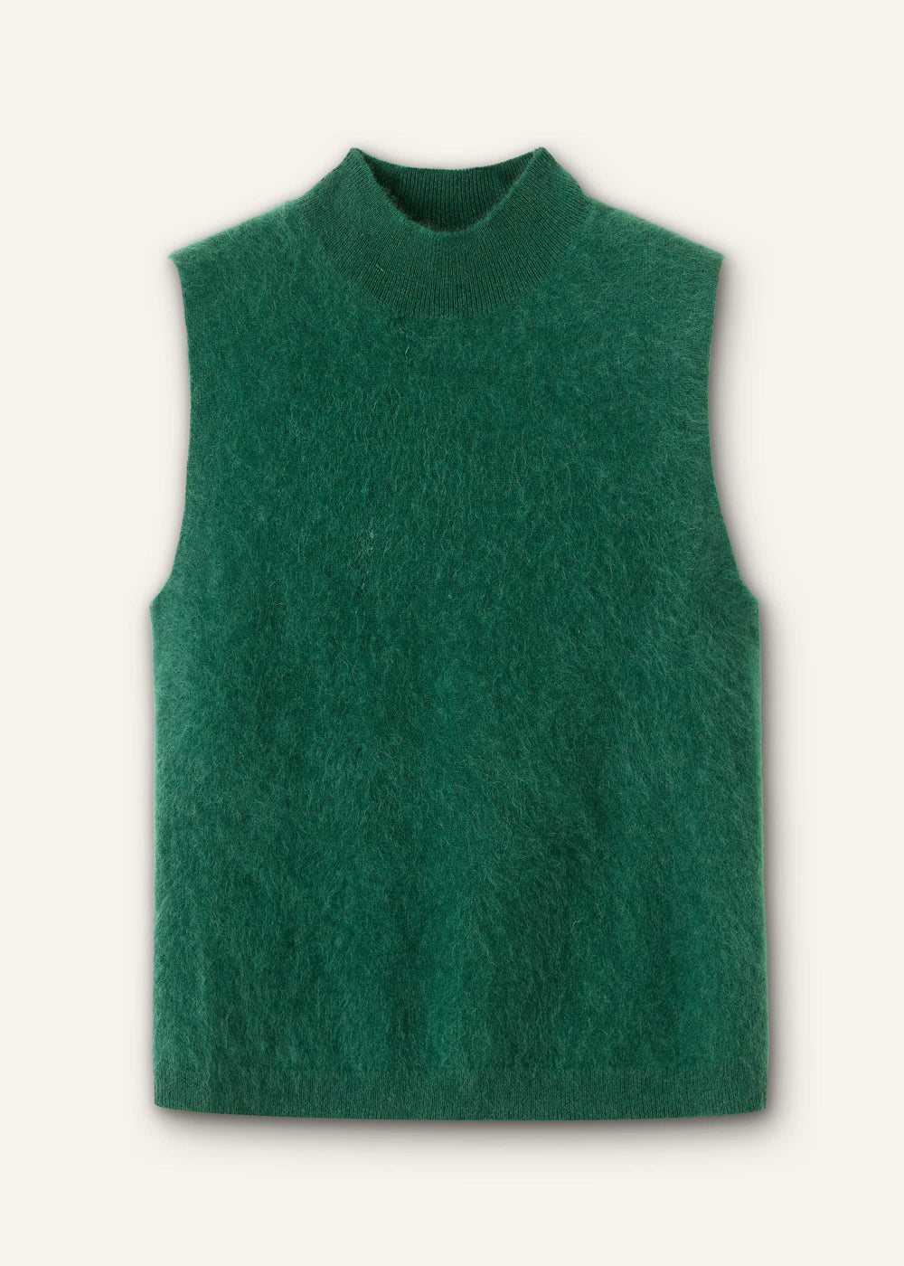 Green Brushed Cashmere High Neck Slim Sweater Vest