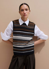 Black Textured Stitch Straight Sweater Vest + Snood