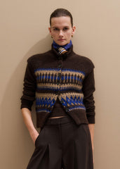Brown Button-Through Relaxed Jacquard Vest