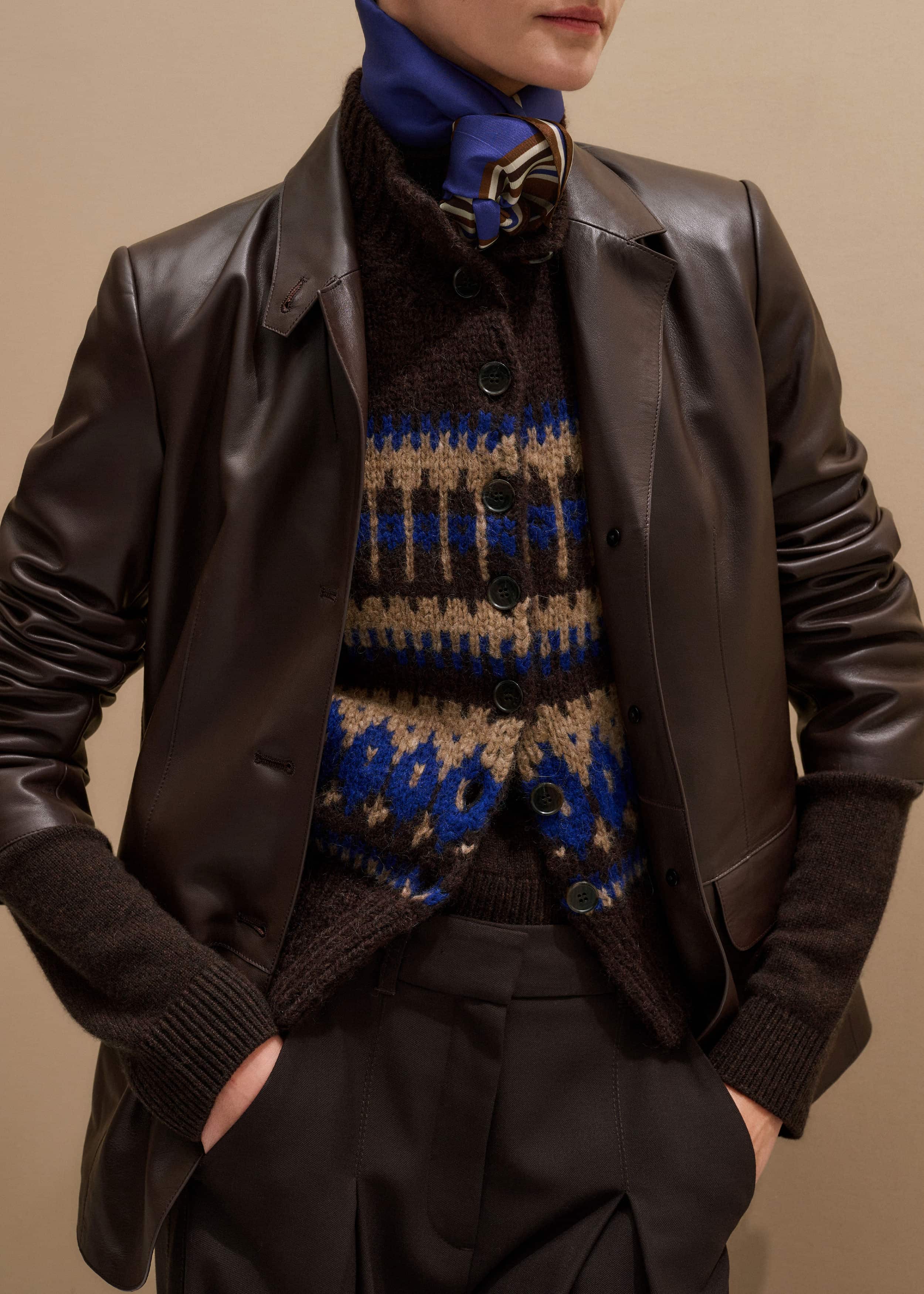 Brown Button-Through Relaxed Jacquard Vest