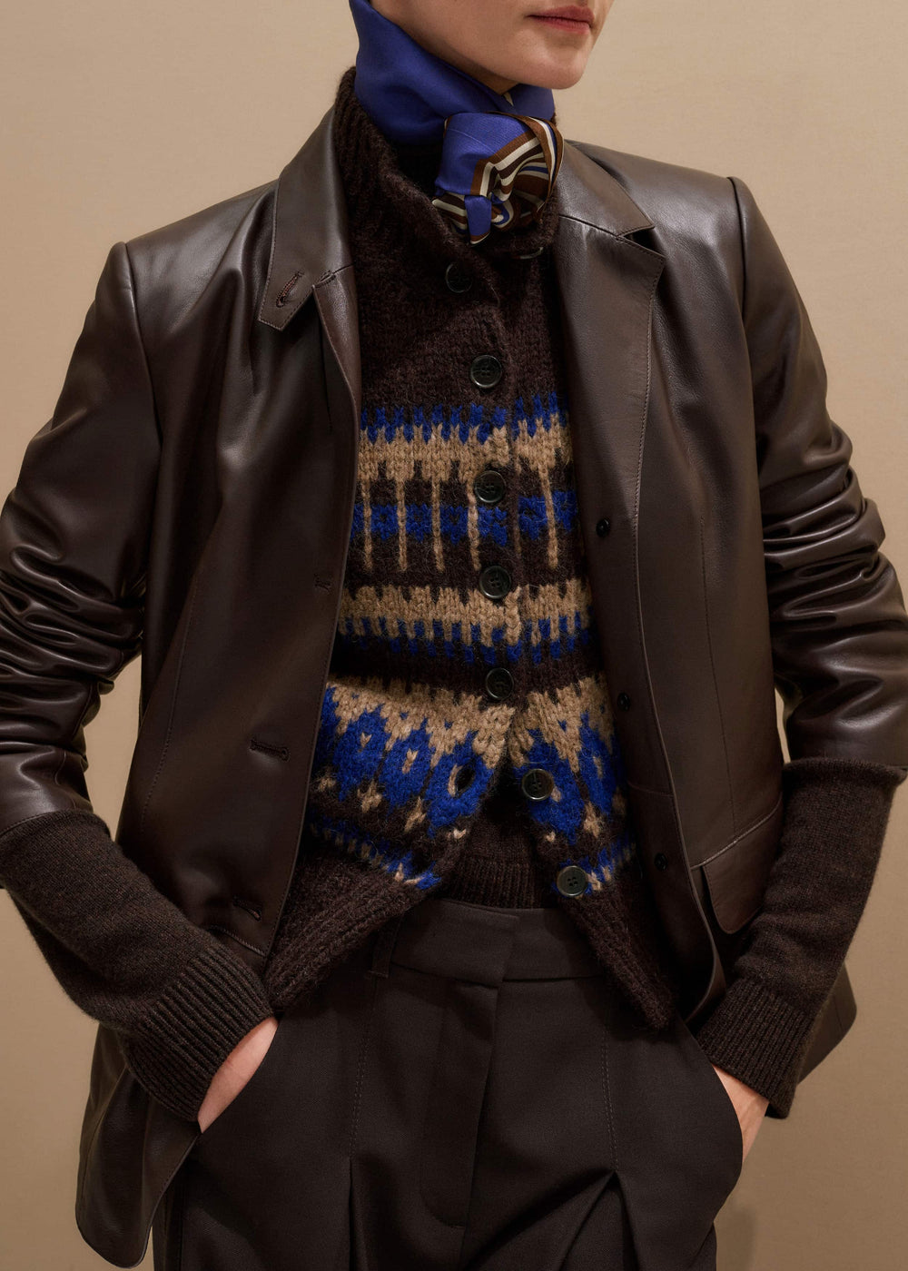 Brown Button-Through Relaxed Jacquard Vest
