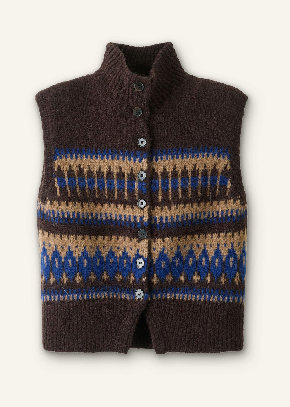 Brown Button-Through Relaxed Jacquard Vest