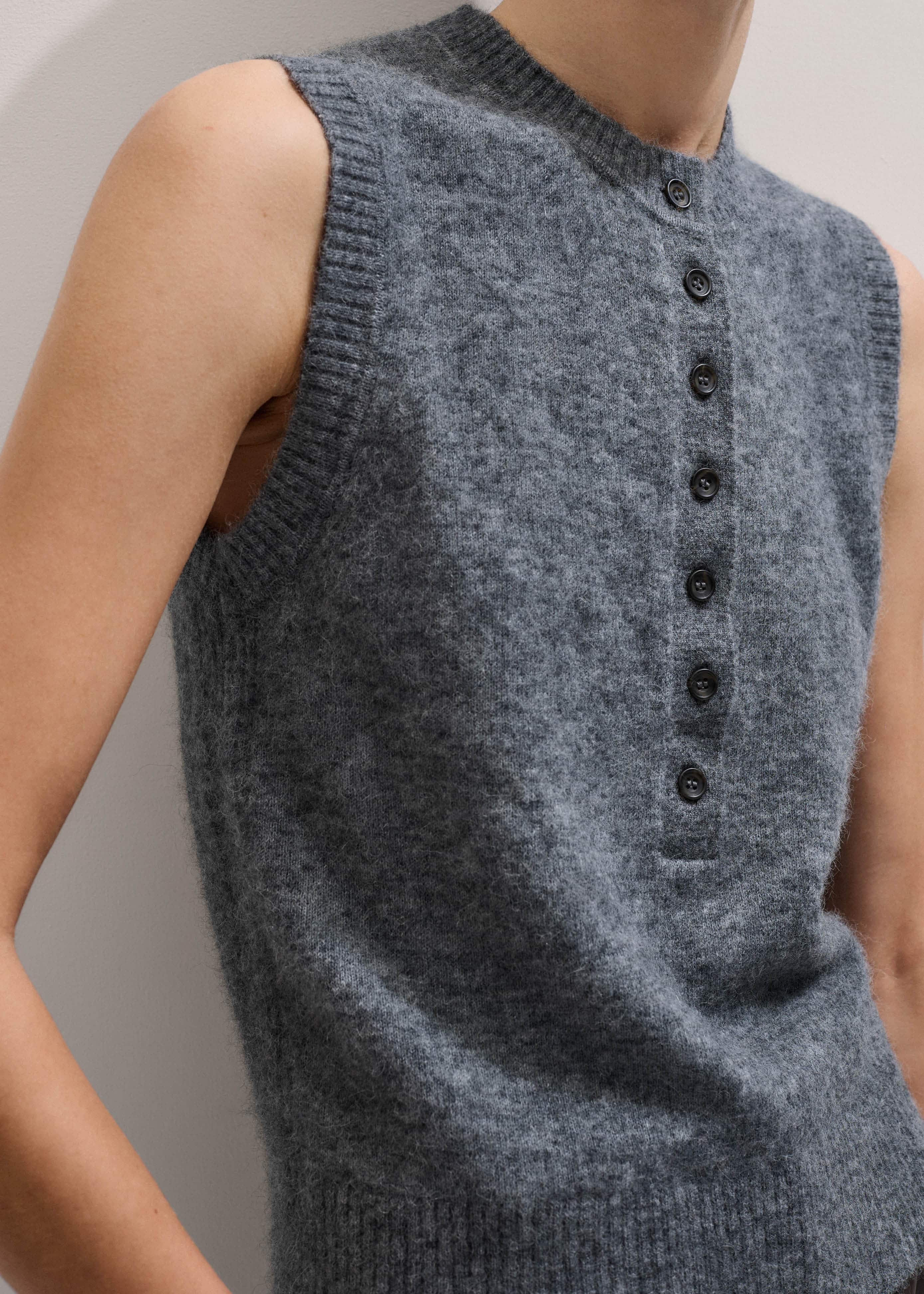 Grey Henley Straight Knit Vest