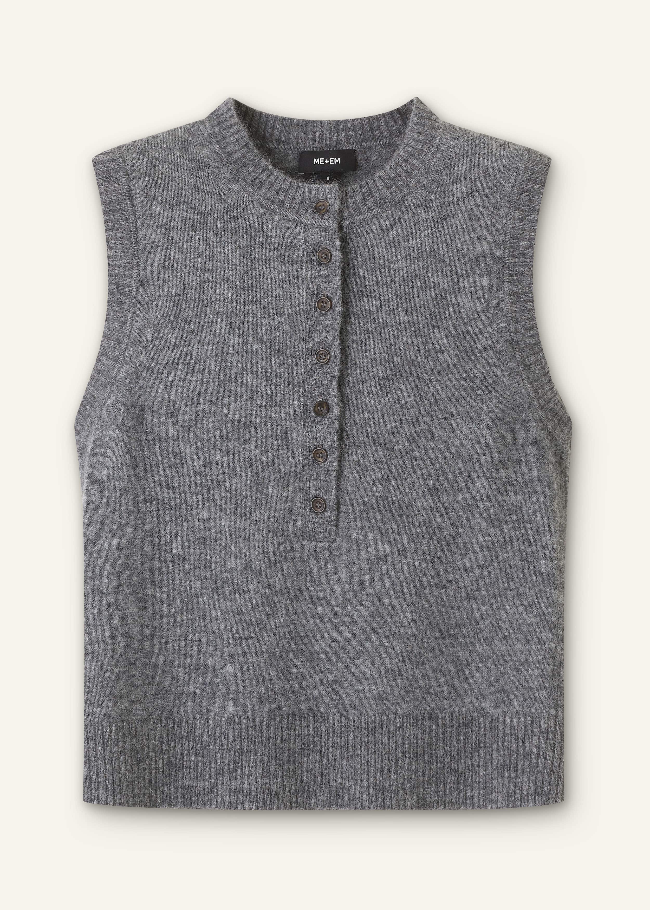 Grey Henley Straight Knit Vest