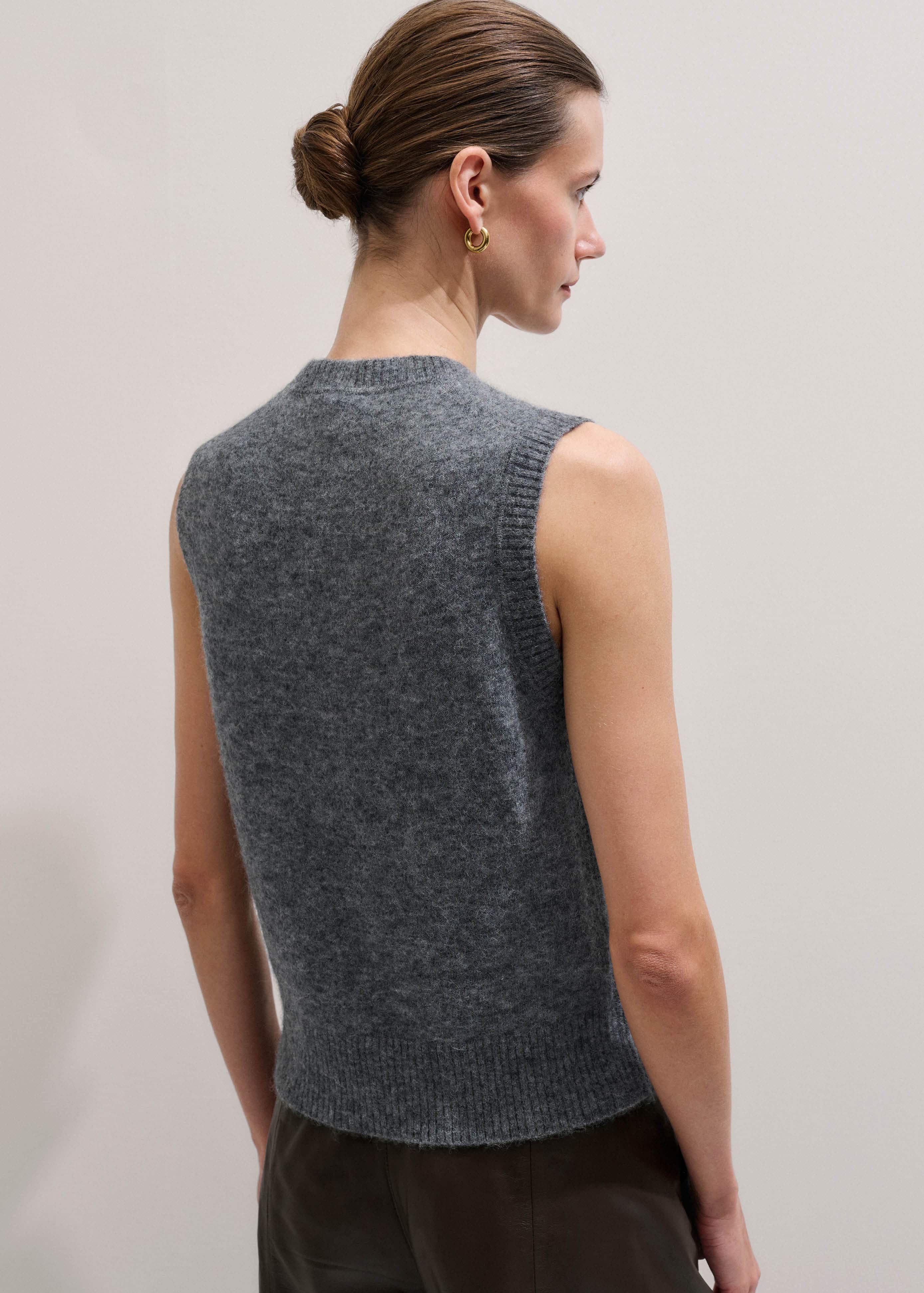 Grey Henley Straight Knit Vest
