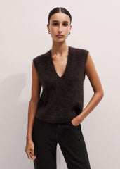 Brown Brushed Cashmere V-Neck Sweater Vest