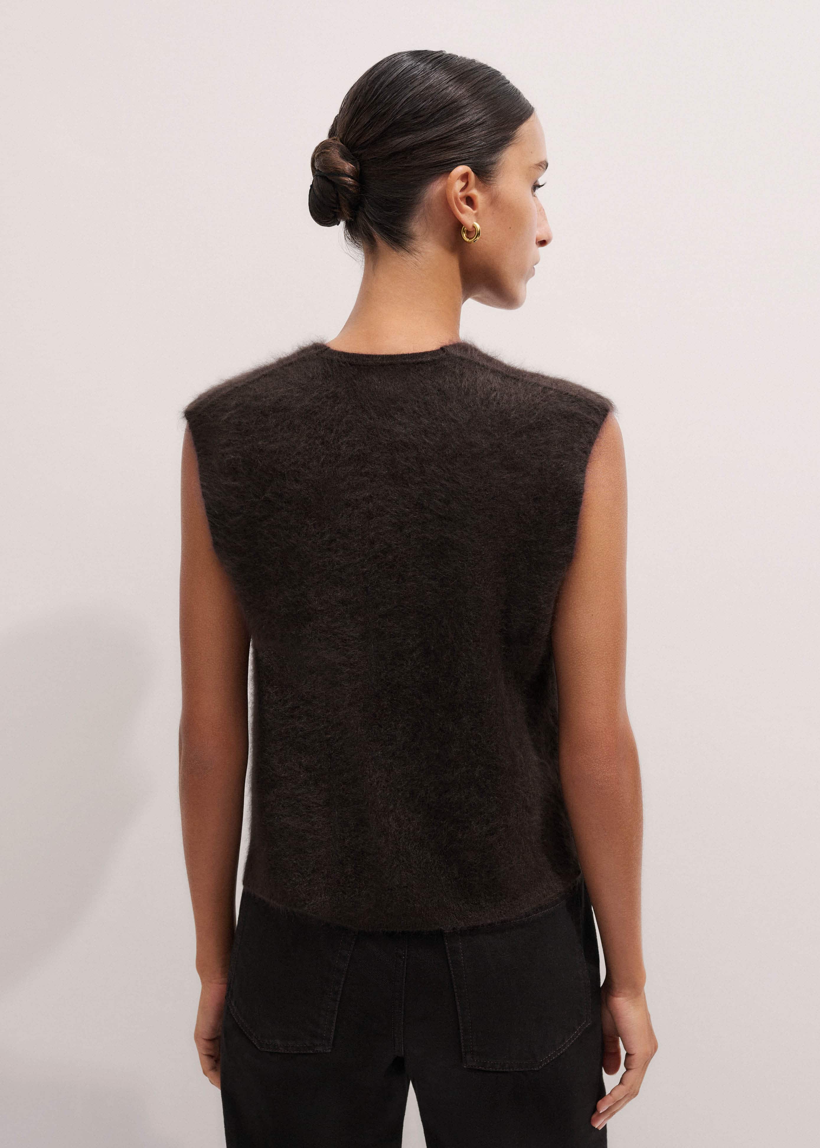 Brown Brushed Cashmere V-Neck Sweater Vest