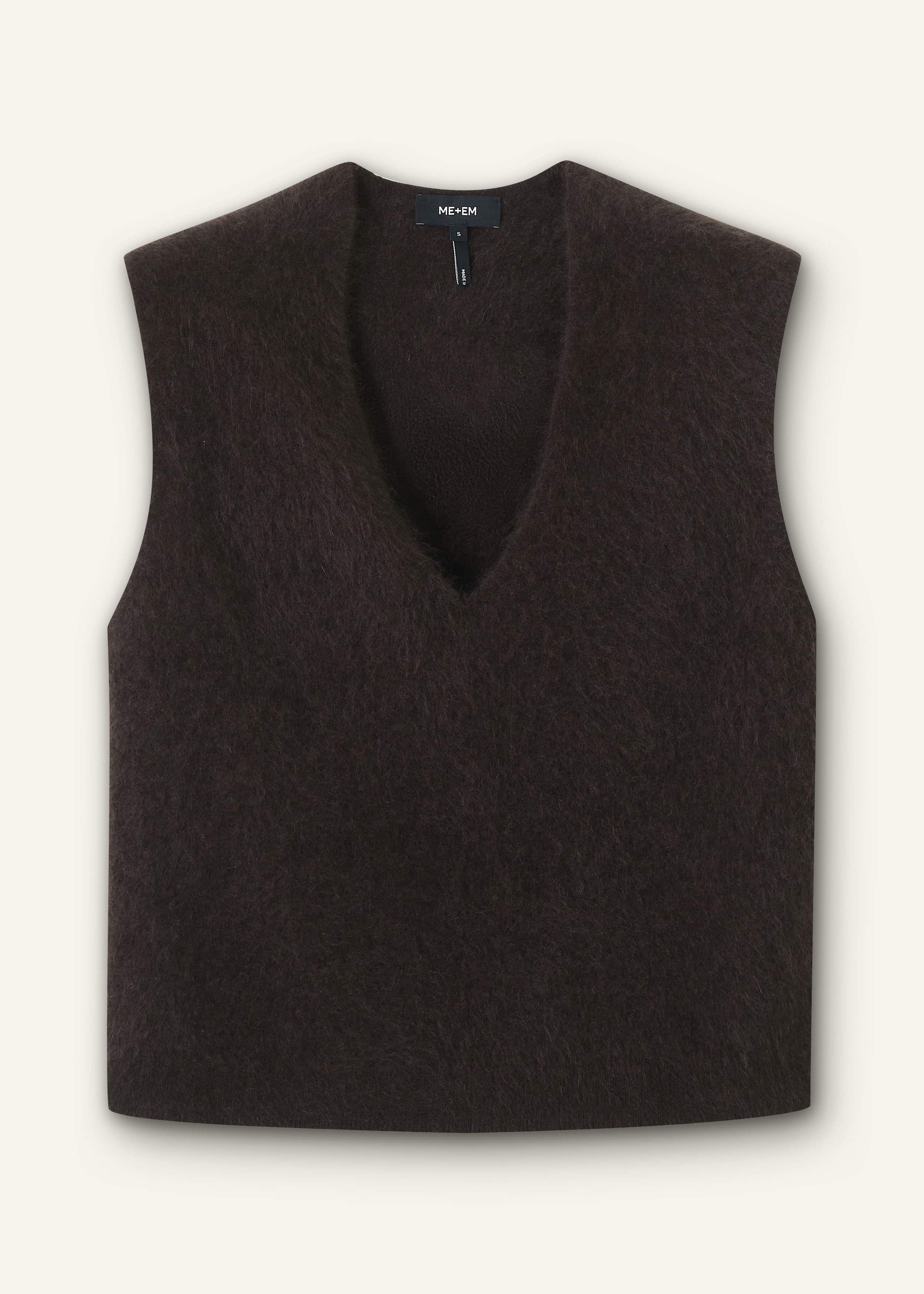 Brown Brushed Cashmere V-Neck Sweater Vest