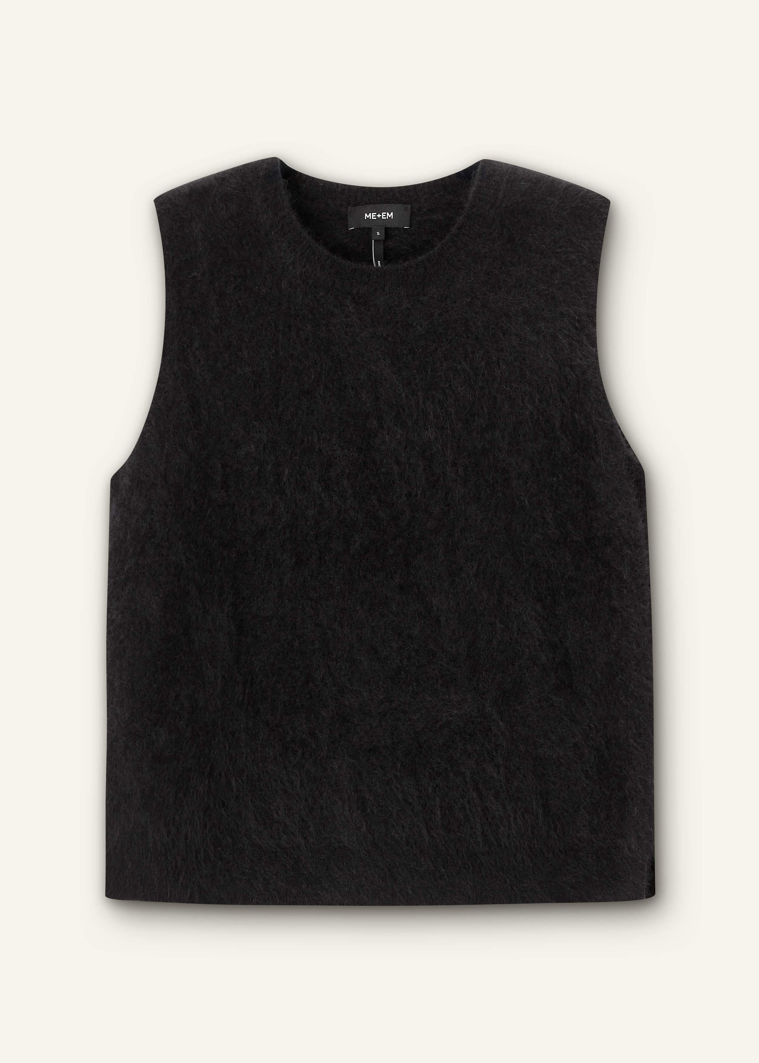 Black Brushed Cashmere Straight Sweater Vest
