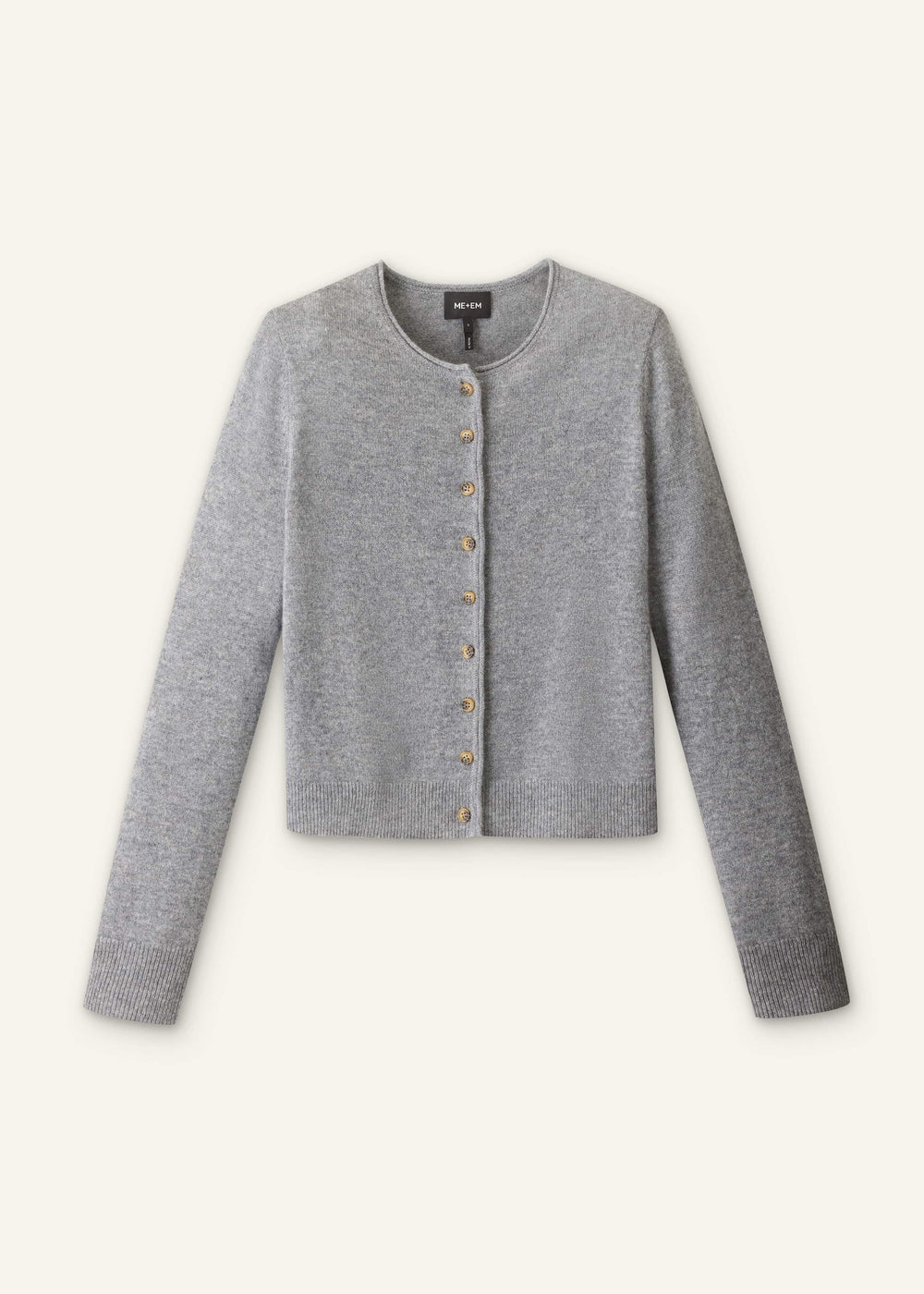 Gray Cashmere Roll Trim Straight Cardigan